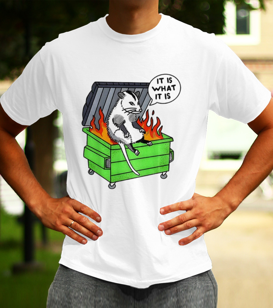 Possum Sitting In A Dumpster On Fire Saying It Is What It Is T-Shirt