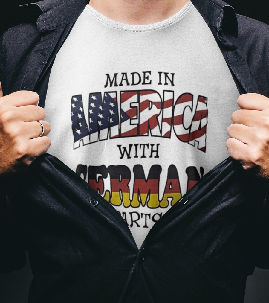 Made In America With German Parts USA Flag Stars Stripes German Flag Colors T-Shirt