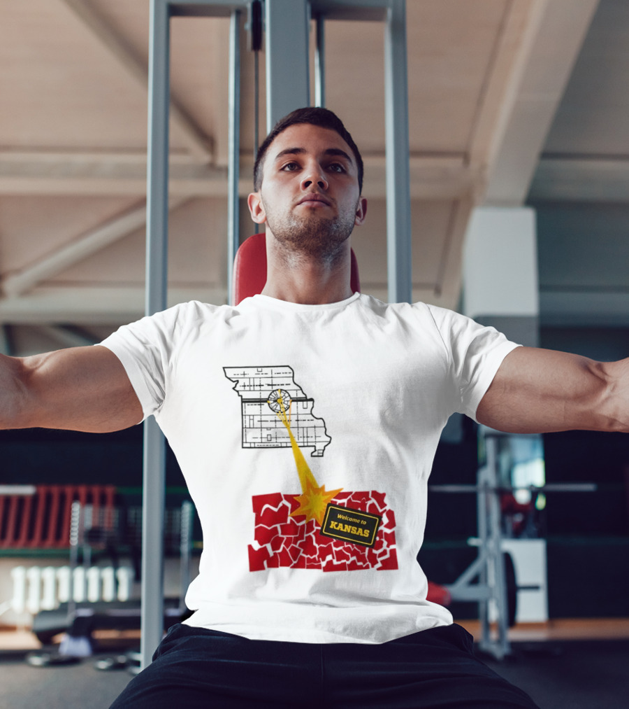 Missouri Map Blast Welcome To Kansas Sign Explosion T-Shirt