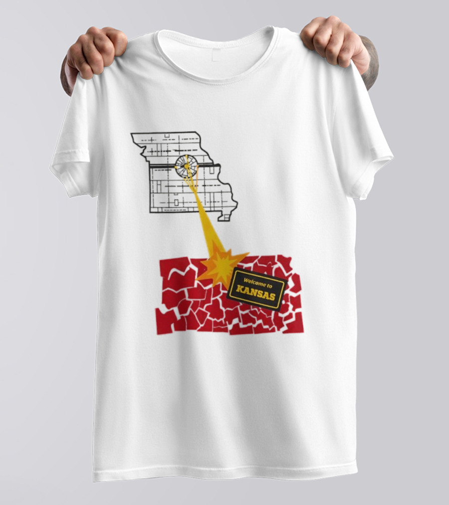Missouri Map Blast Welcome To Kansas Sign Explosion T-Shirt