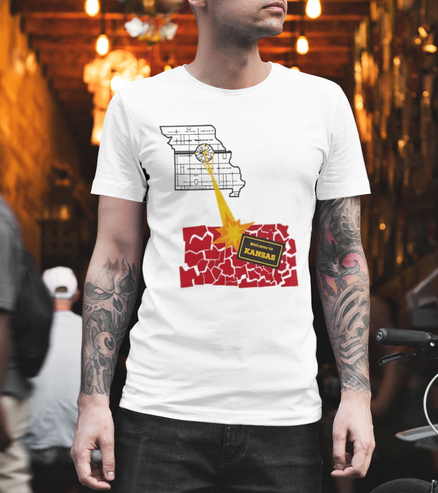 Missouri Map Blast Welcome To Kansas Sign Explosion T-Shirt