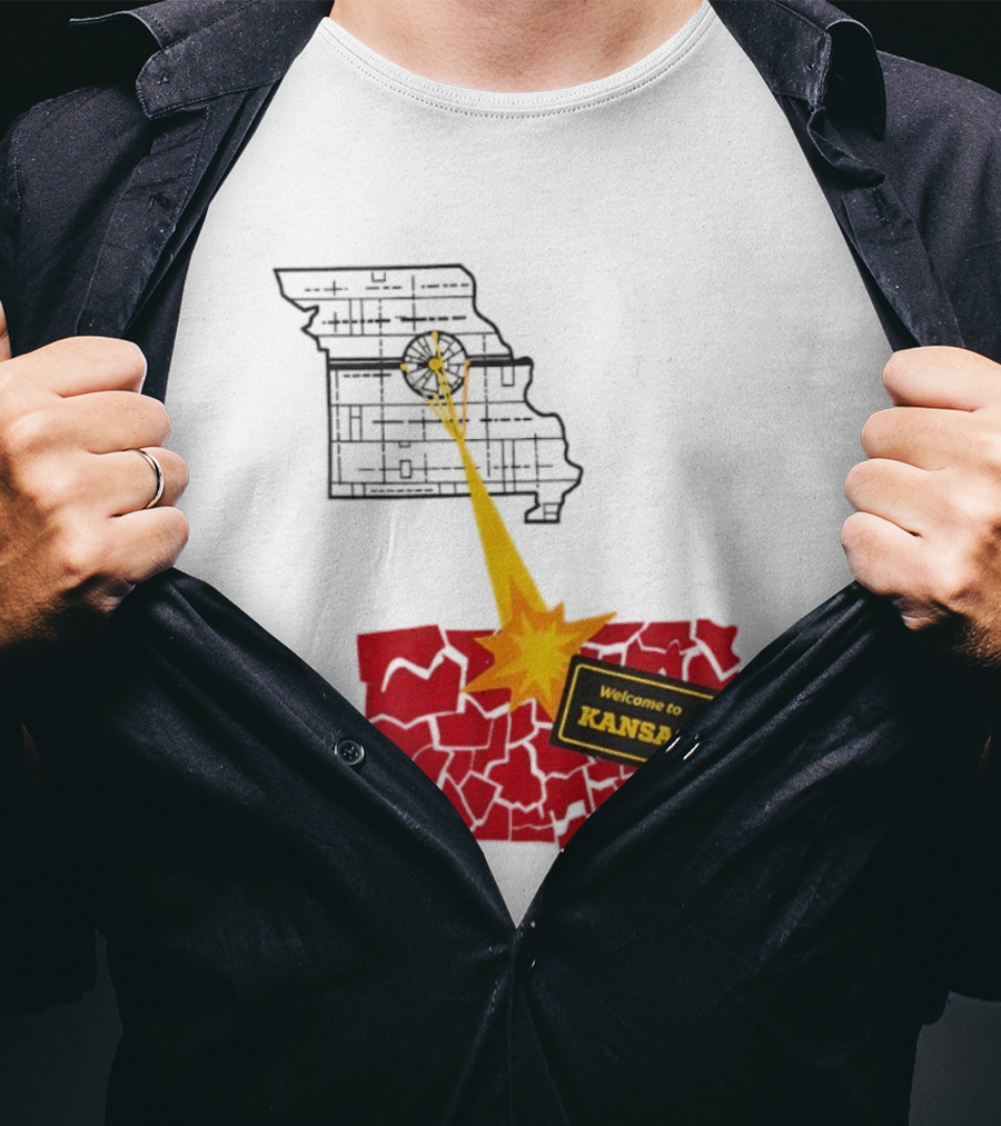 Missouri Map Blast Welcome To Kansas Sign Explosion T-Shirt