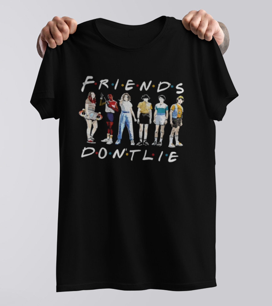 Friends Don't Lie Stranger Things Netflix Inspired Christmas Holiday 80s Style T-Shirt