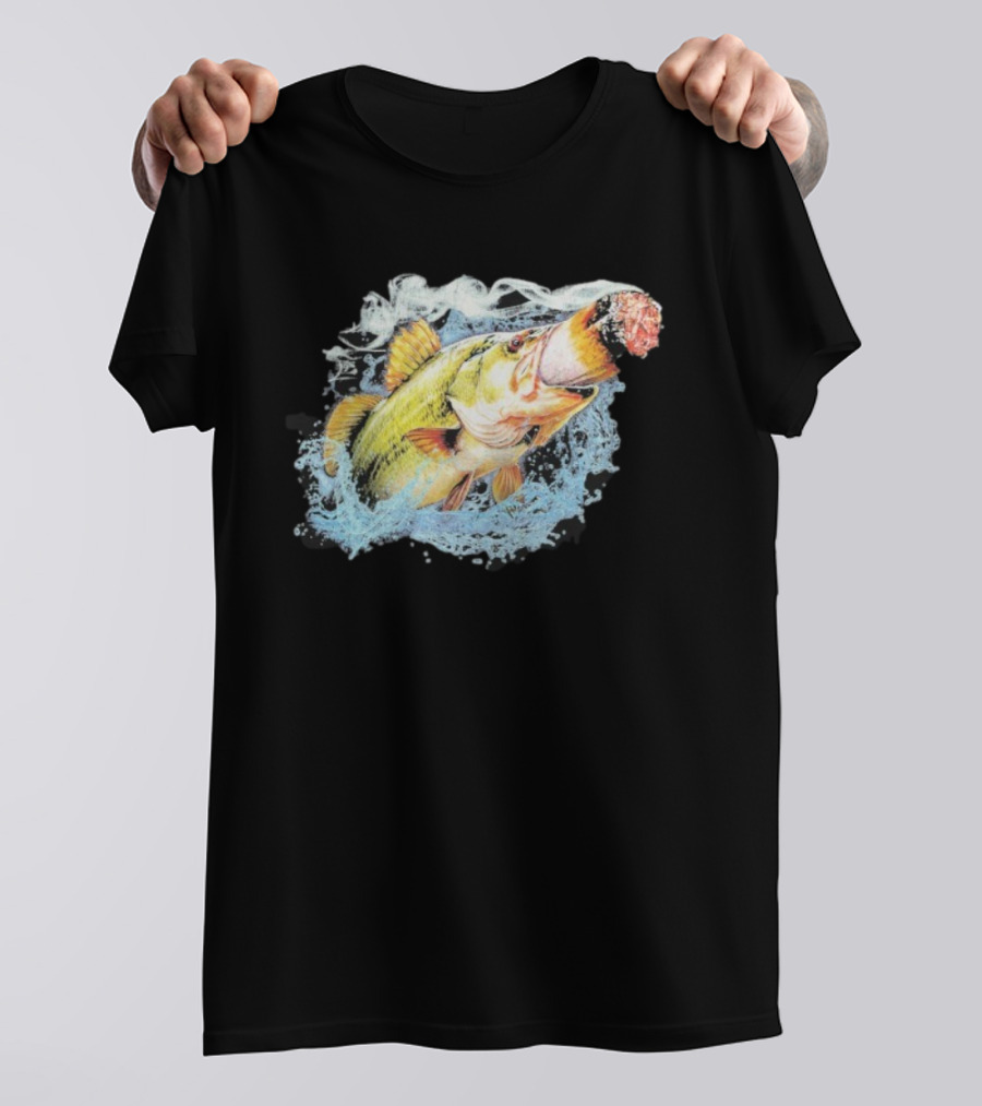 Fish Smokin A Bigass Doink Surreal Aquatic Design T-Shirt