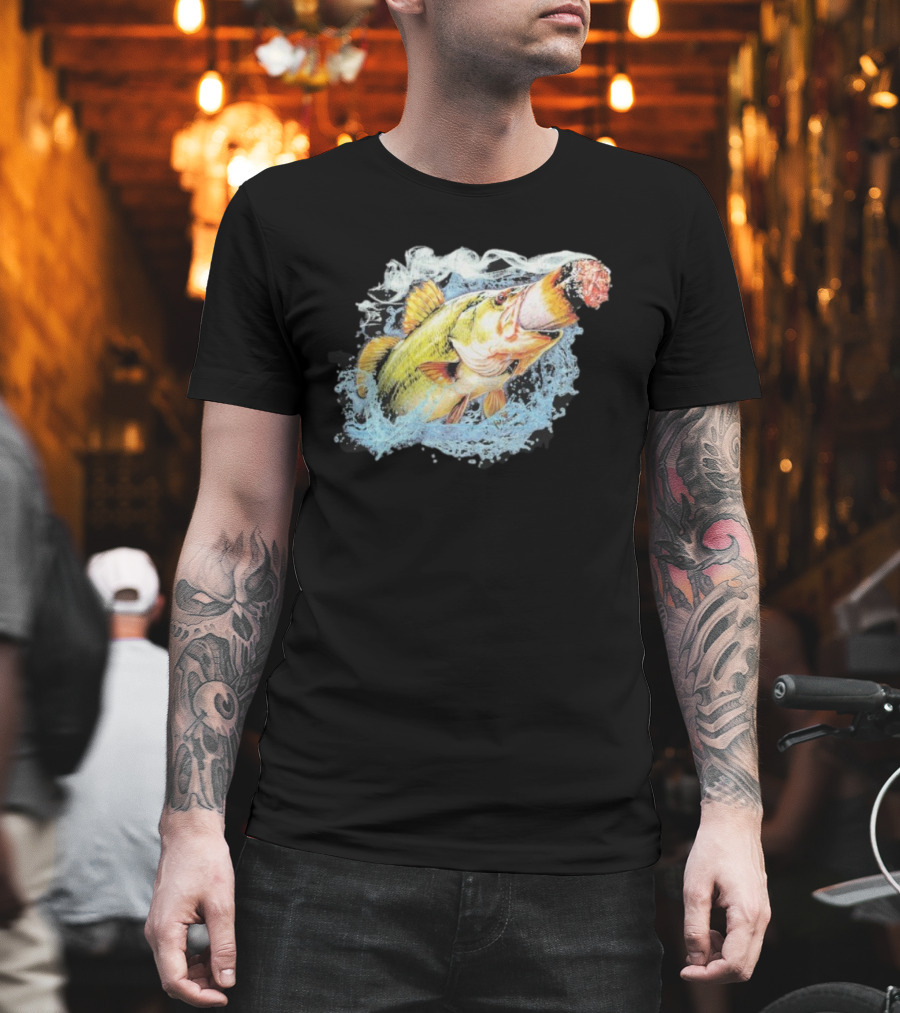 Fish Smokin A Bigass Doink Surreal Aquatic Design T-Shirt