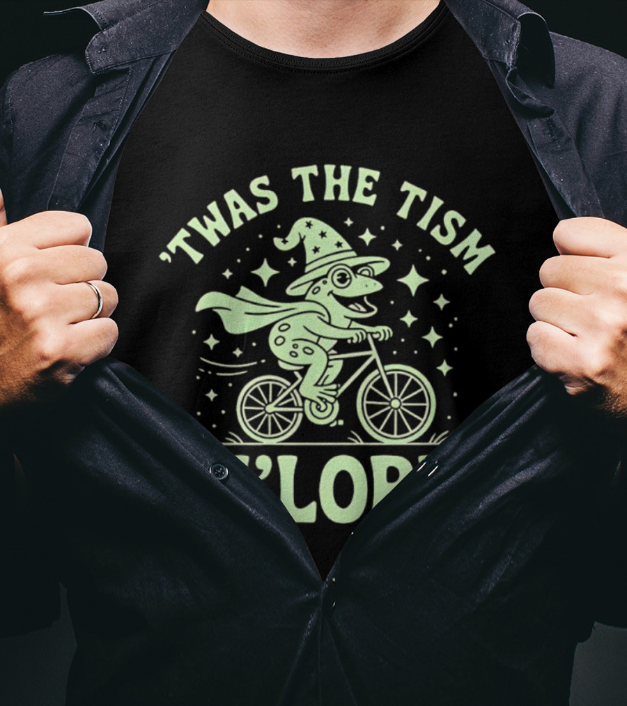 ‘Twas The Tism M’Lord Frog Witch Riding Bicycle T-Shirt
