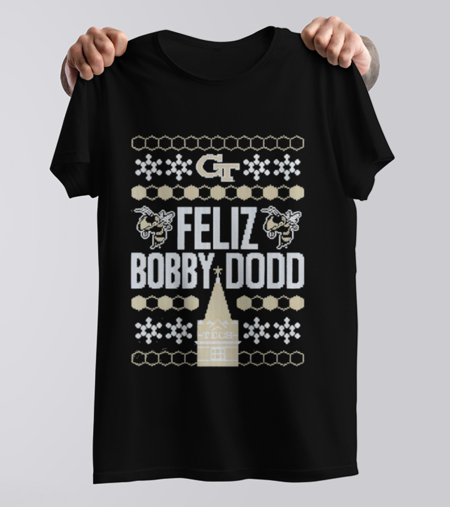 Georgia Tech GT Feliz Bobby Dodd Christmas Ornament Tech Snowflakes T-Shirt