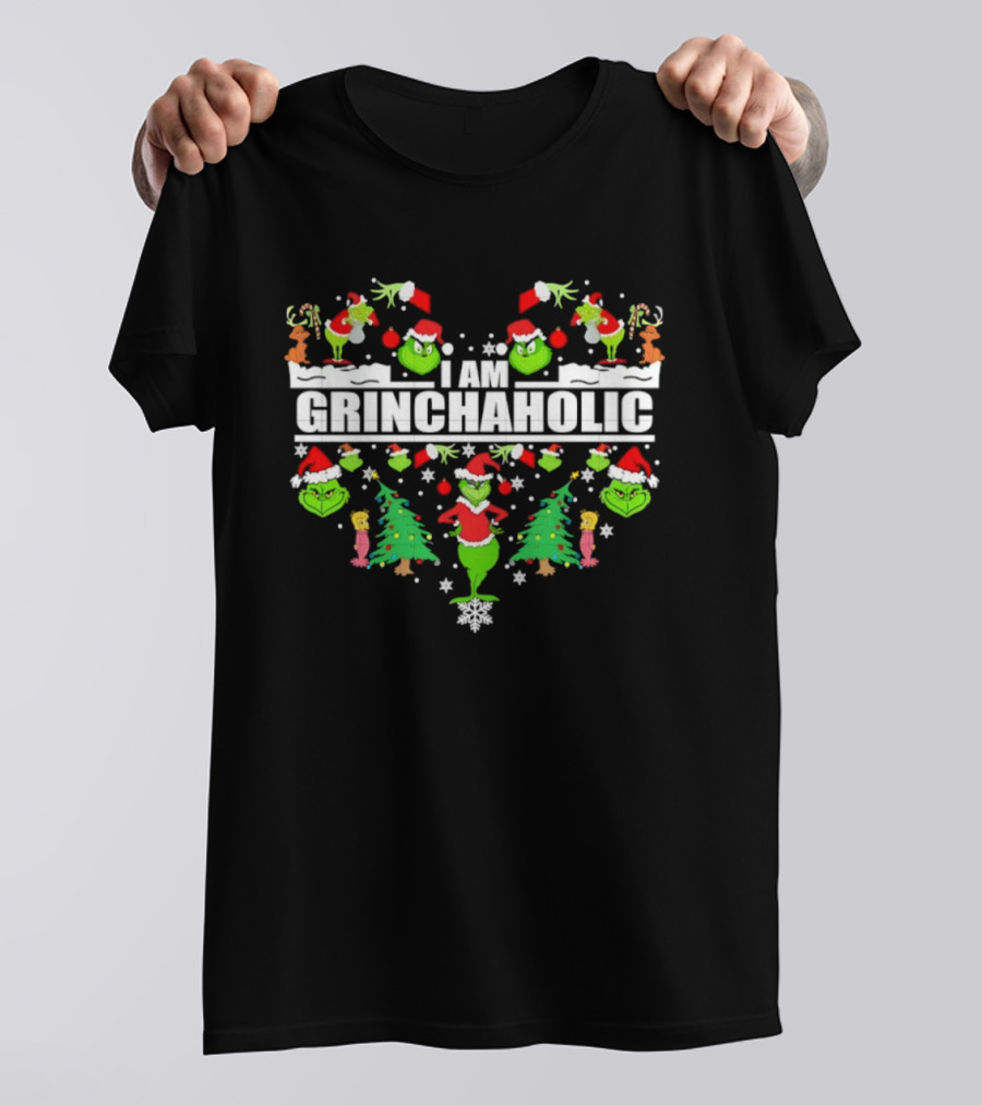 I Am Grinchaholic Christmas Grinch Ornament Festive Santa Hat Trees T-Shirt