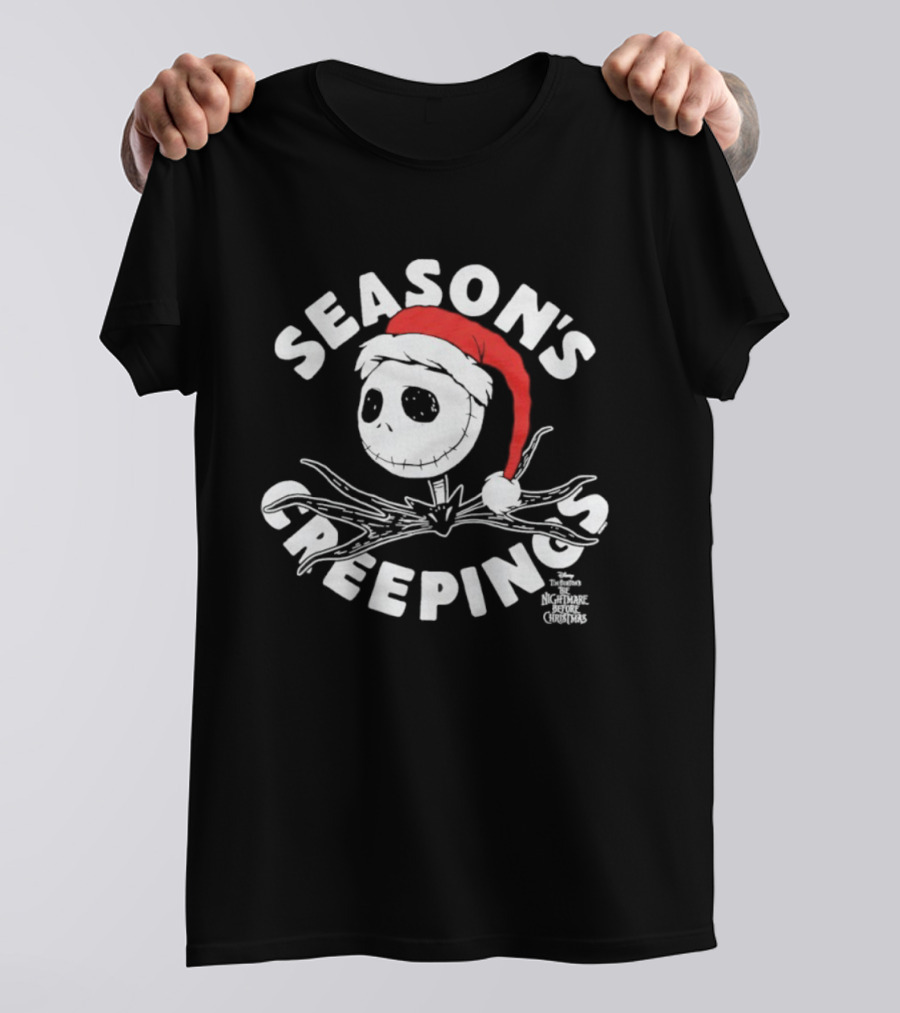 Season's Creepings Jack Skellington Santa Hat Christmas T-Shirt