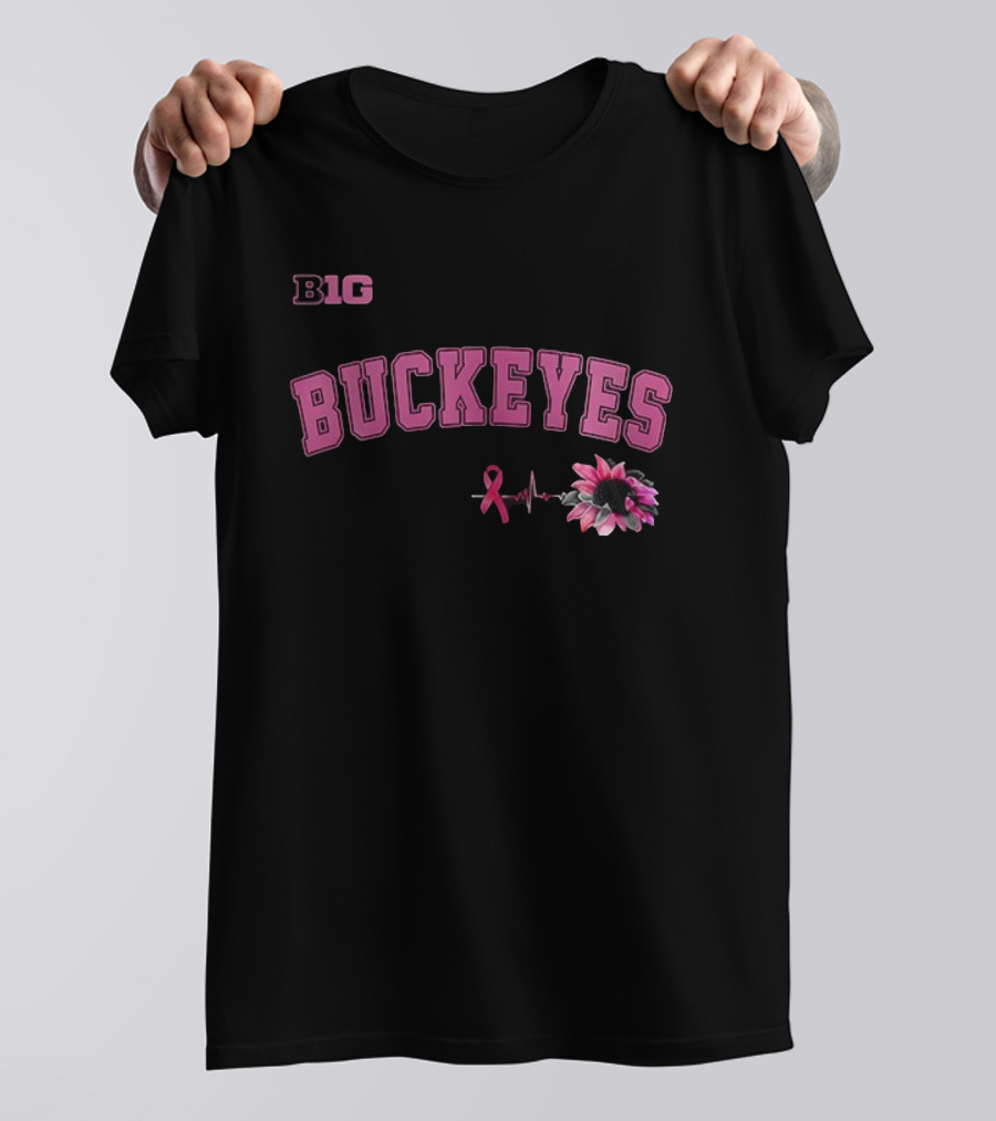 B1G Pink Buckeyes Breast Cancer Awareness Ribbon Flower T-Shirt