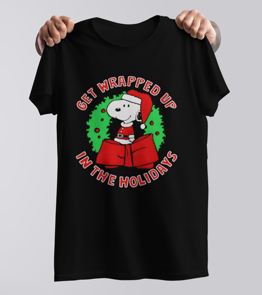 Peanuts Snoopy Get Wrapped Up In The Holidays Santa Christmas T-Shirt