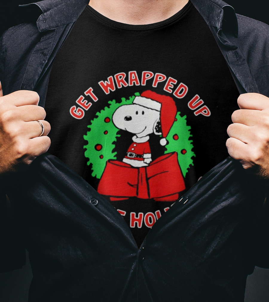 Peanuts Snoopy Get Wrapped Up In The Holidays Santa Christmas T-Shirt
