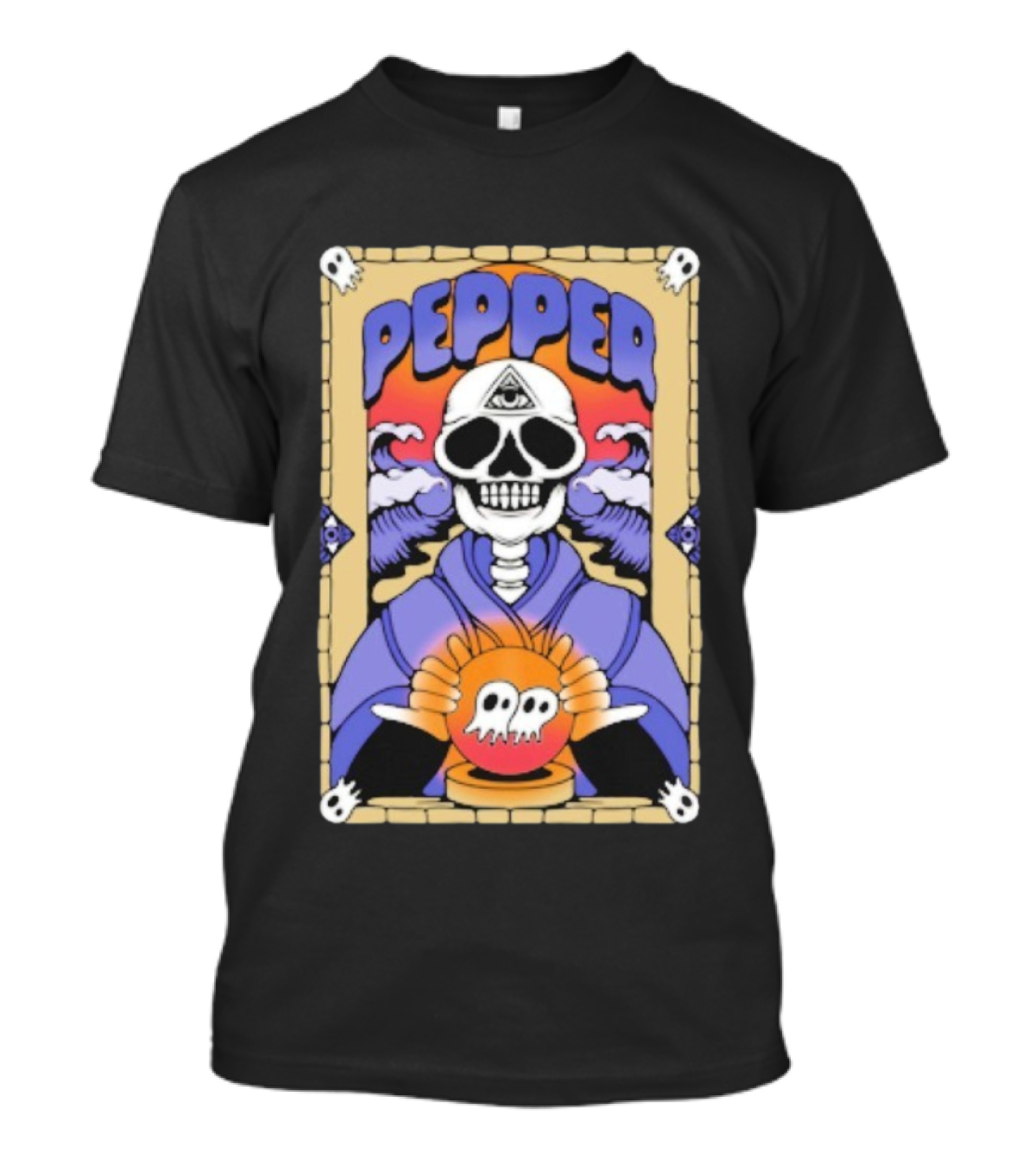 Pepper Skull Fortune Teller Crystal Ball And All-Seeing Eye T-Shirt