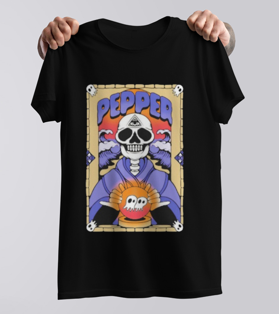Pepper Skull Fortune Teller Crystal Ball And All-Seeing Eye T-Shirt