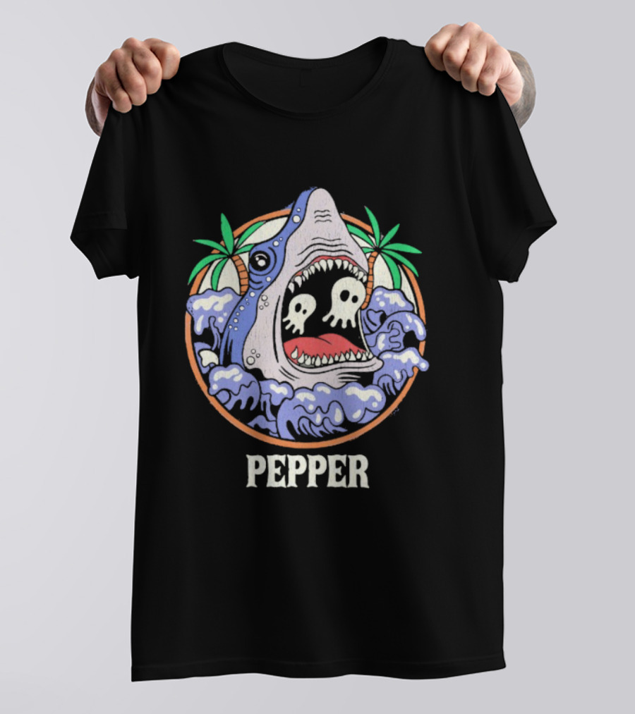 Skull-Waving Shark Attack Pepper Ocean Adventure T-Shirt