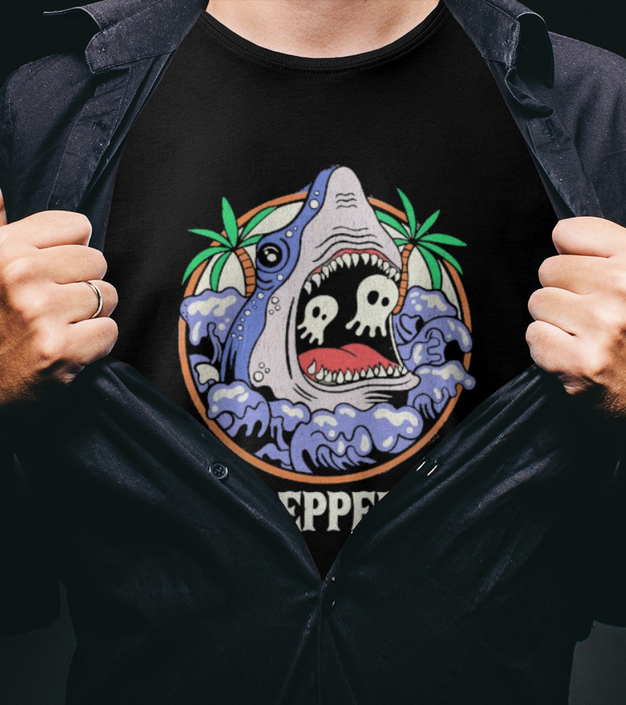 Skull-Waving Shark Attack Pepper Ocean Adventure T-Shirt