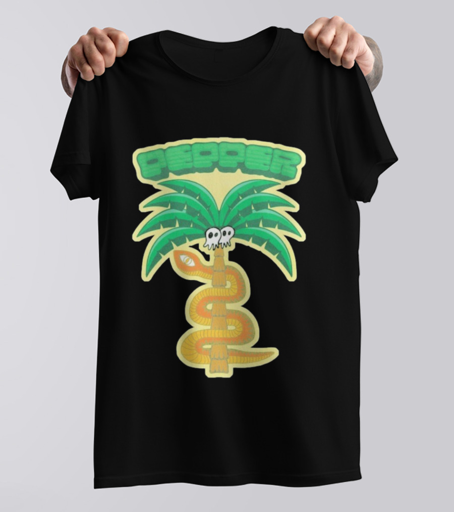 Pepper Skull Eyed Snake Wrapped Palm Tree T-Shirt