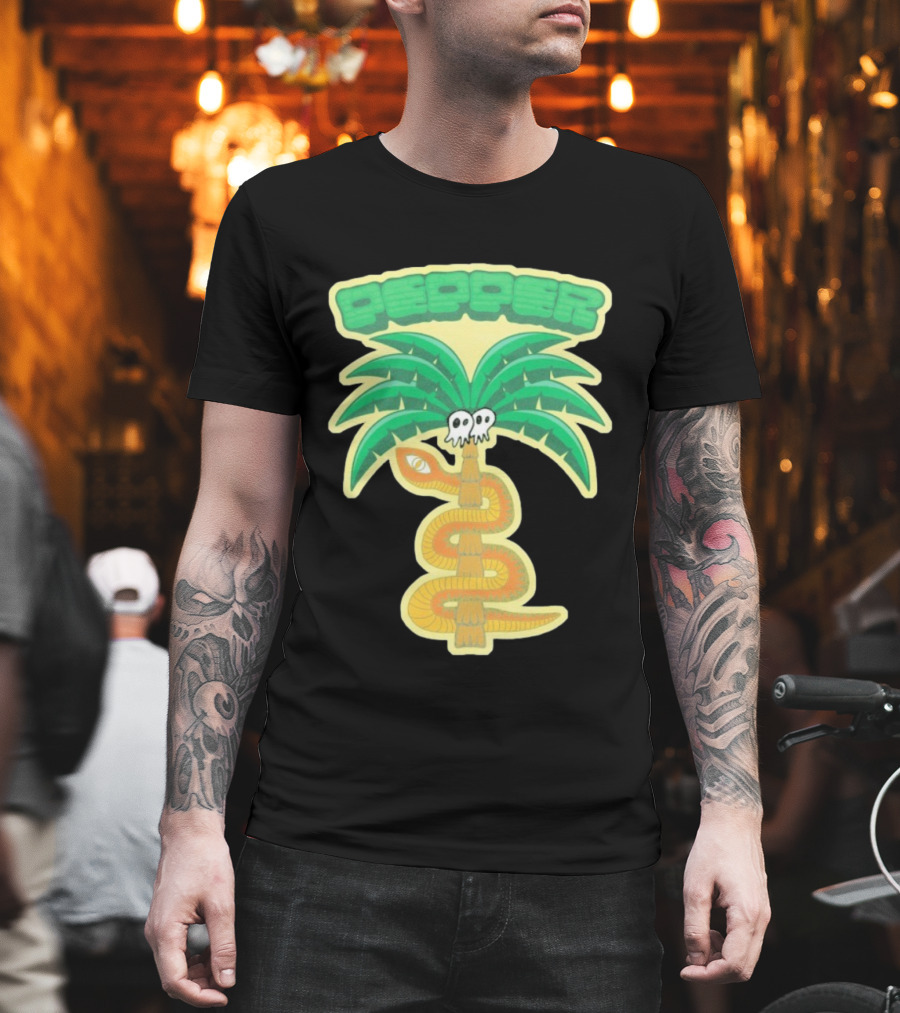 Pepper Skull Eyed Snake Wrapped Palm Tree T-Shirt