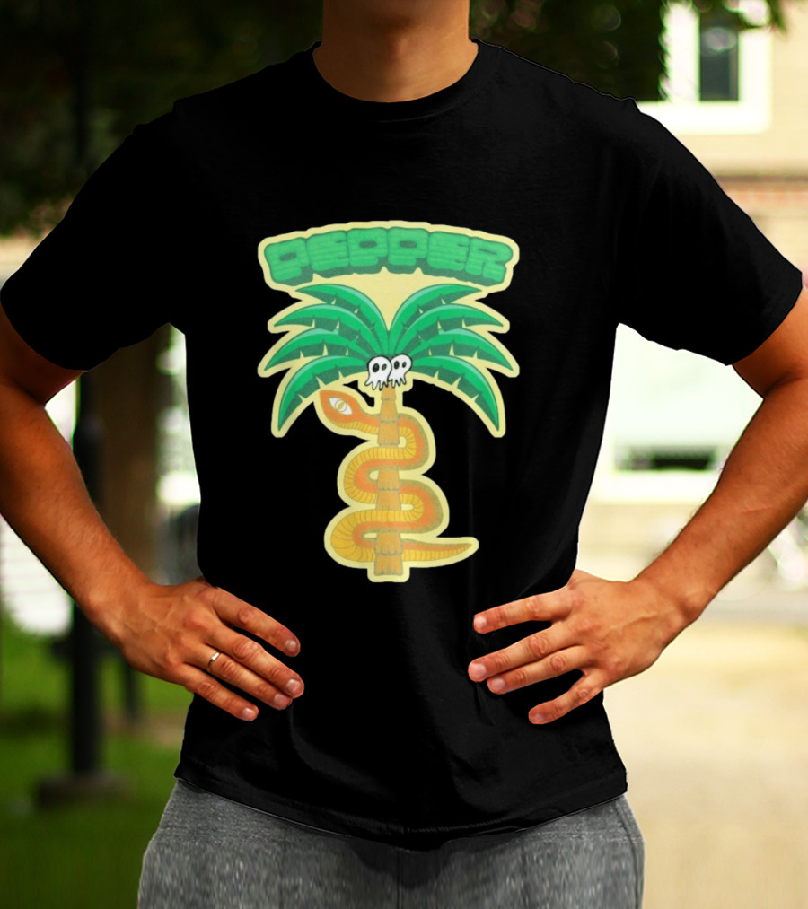 Pepper Skull Eyed Snake Wrapped Palm Tree T-Shirt