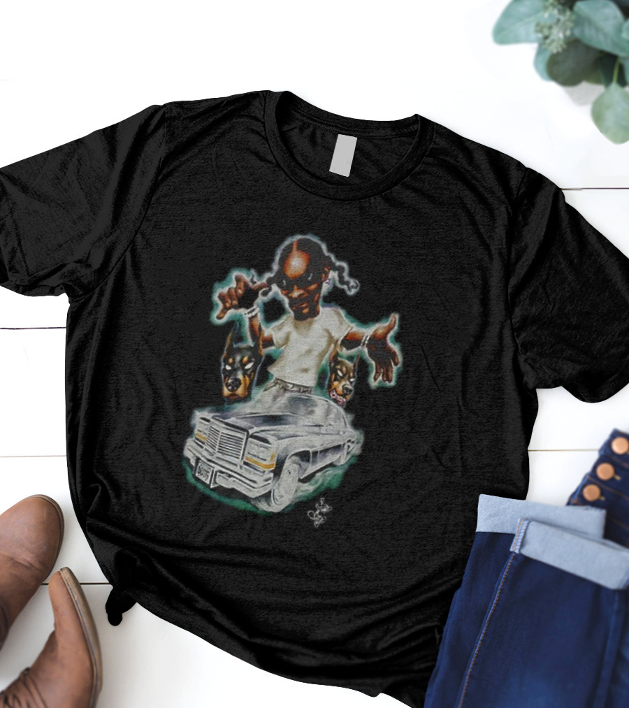 Snoop Dogg Caricature Posing With Car And Dogs T-Shirt