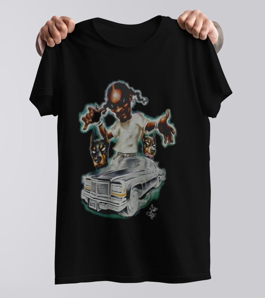 Snoop Dogg Caricature Posing With Car And Dogs T-Shirt
