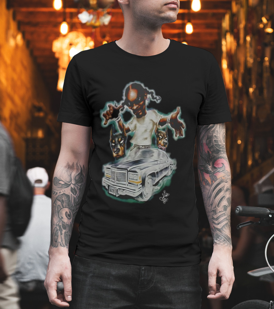 Snoop Dogg Caricature Posing With Car And Dogs T-Shirt