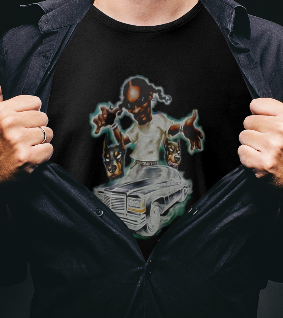 Snoop Dogg Caricature Posing With Car And Dogs T-Shirt