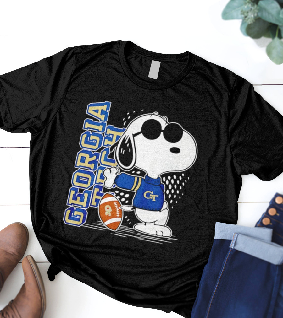 Snoopy Joe Cool With Georgia Tech GT Yellow Jackets Football T-Shirt