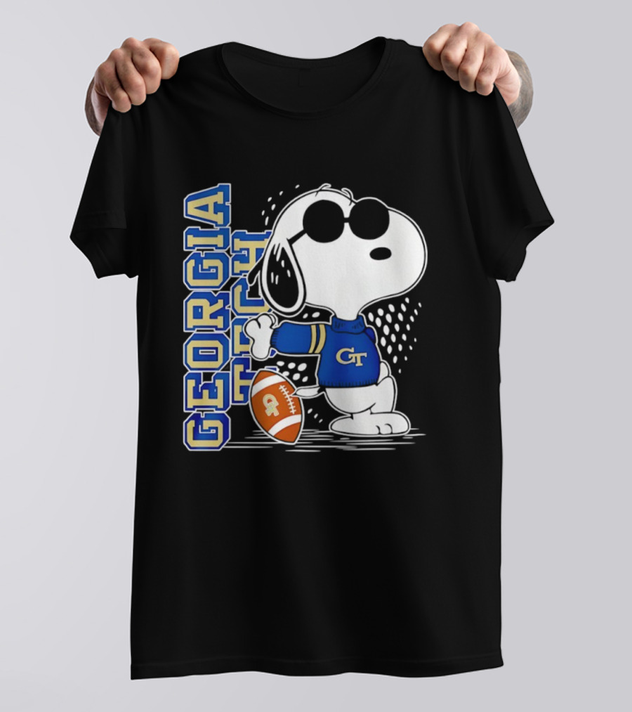 Snoopy Joe Cool With Georgia Tech GT Yellow Jackets Football T-Shirt