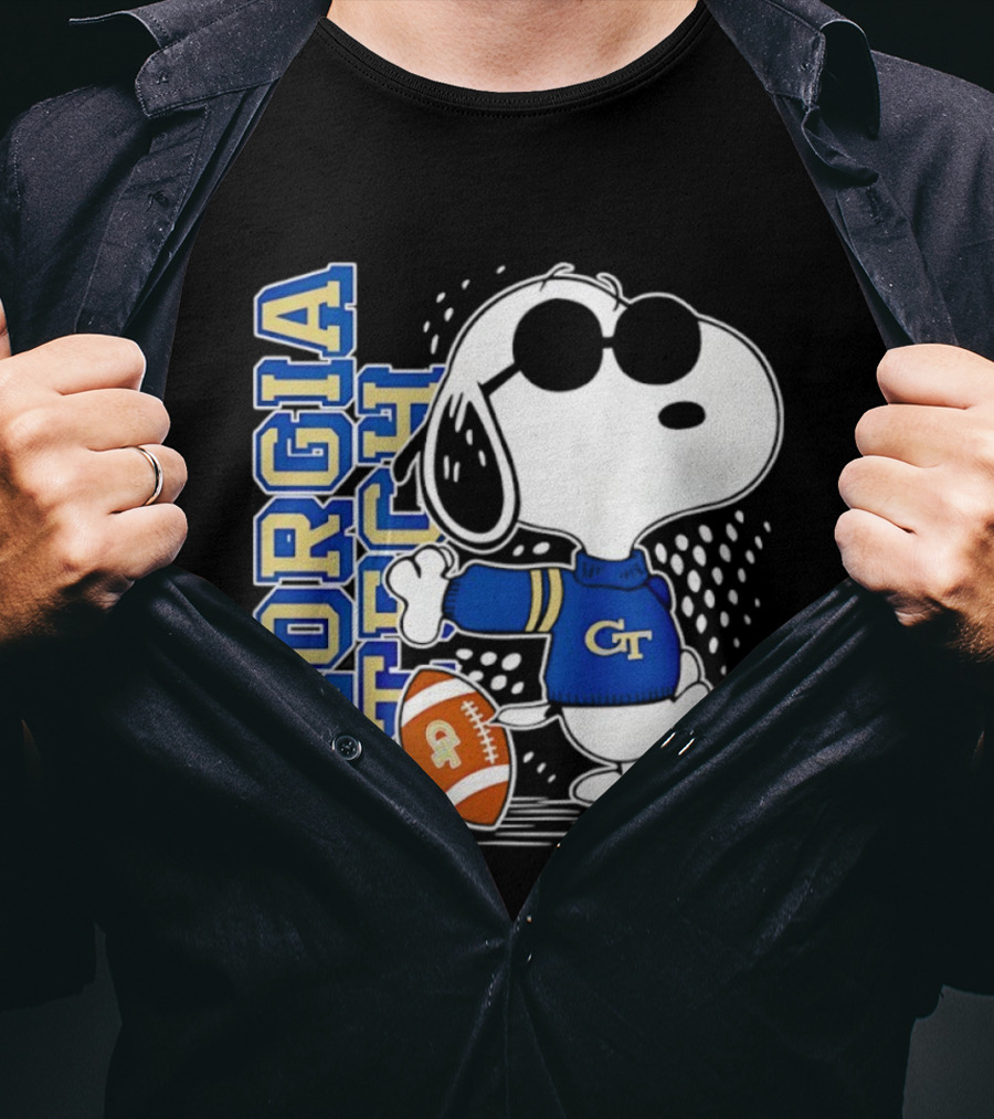 Snoopy Joe Cool With Georgia Tech GT Yellow Jackets Football T-Shirt