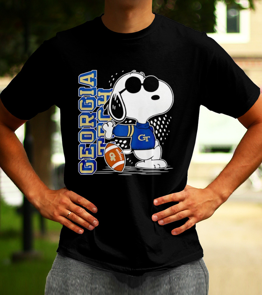 Snoopy Joe Cool With Georgia Tech GT Yellow Jackets Football T-Shirt