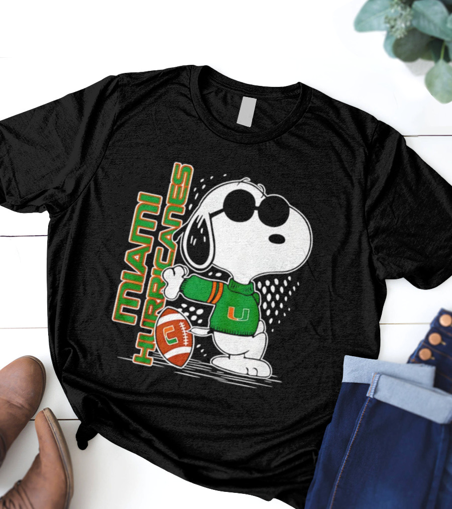 Snoopy Joe Cool Miami Hurricanes Football Style Spirit T-Shirt