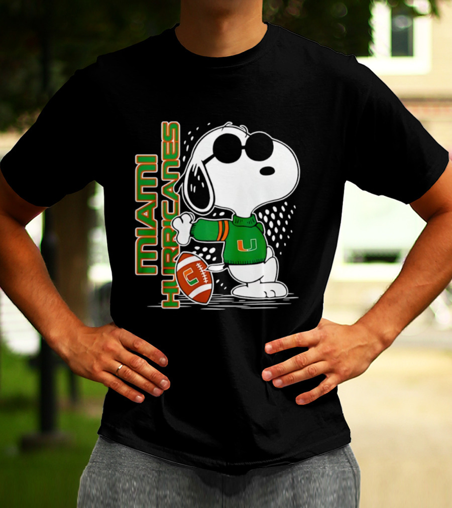 Snoopy Joe Cool Miami Hurricanes Football Style Spirit T-Shirt