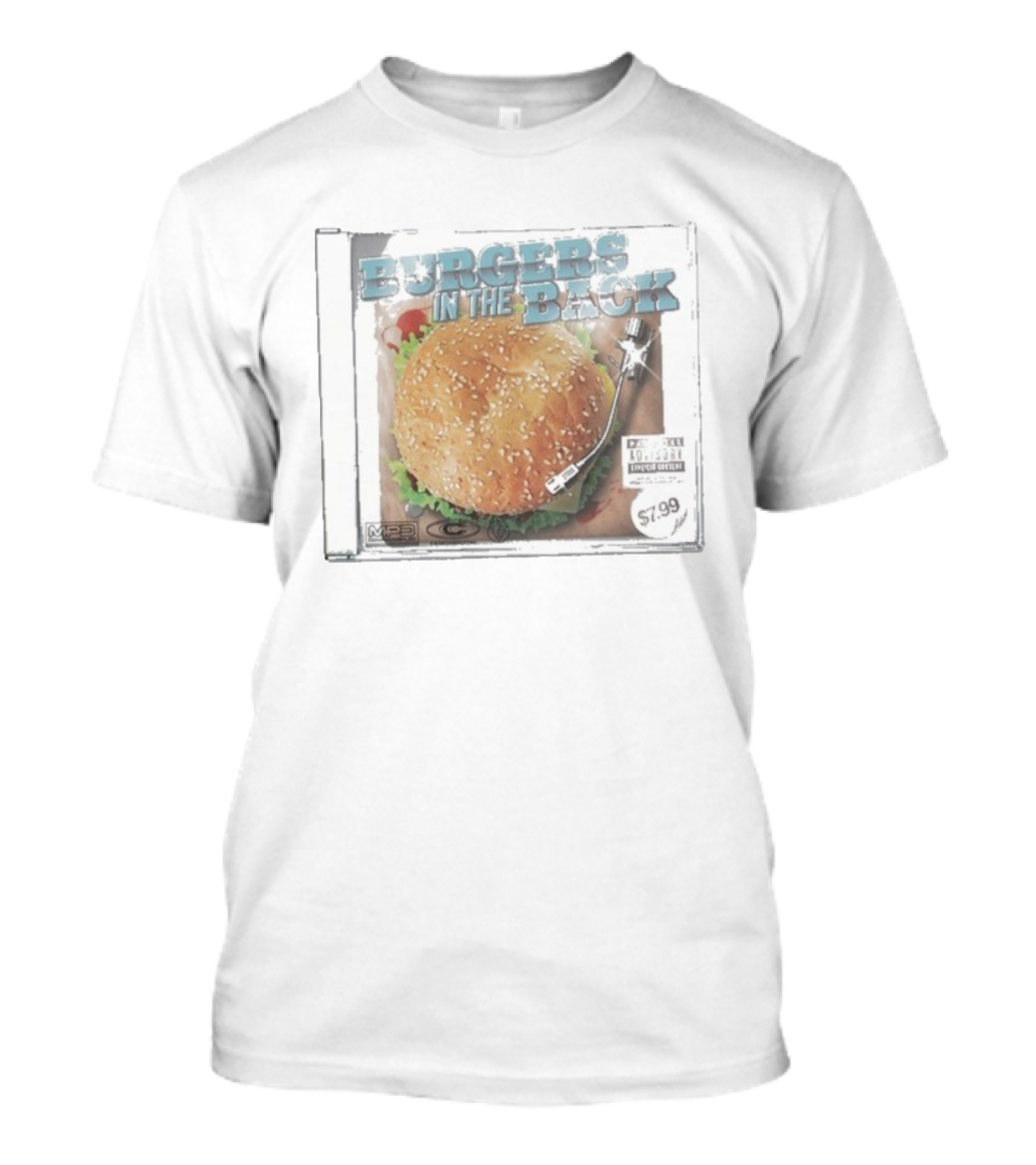 Burgers In The Back Album Cover Turntable MP3 Parental Advisory $7.99 T-Shirt