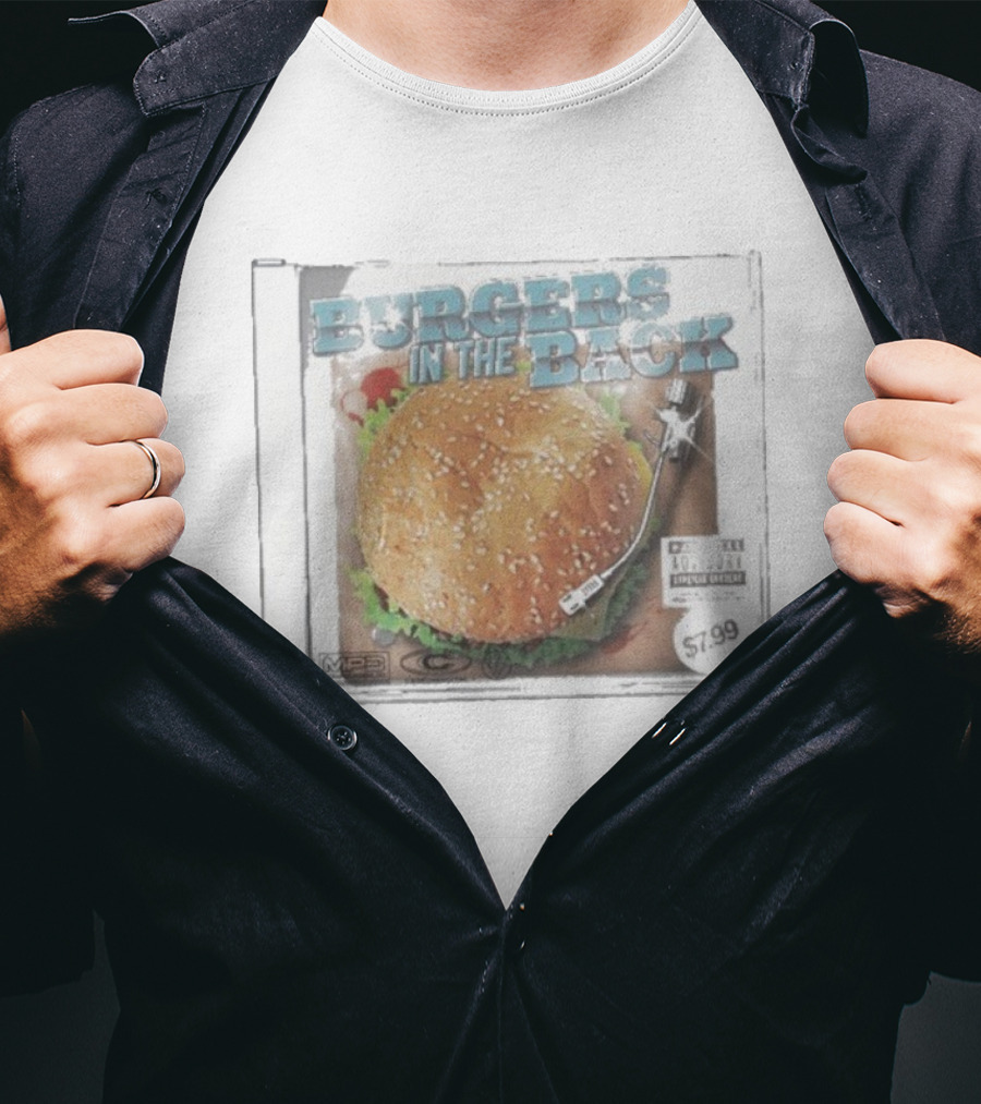 Burgers In The Back Album Cover Turntable MP3 Parental Advisory $7.99 T-Shirt