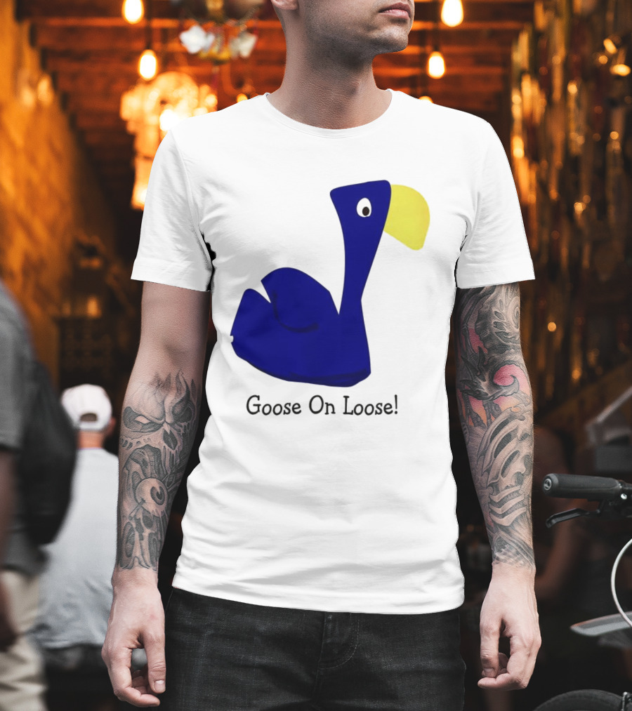 Goose On Loose Funny Blue Yellow Bird T-Shirt
