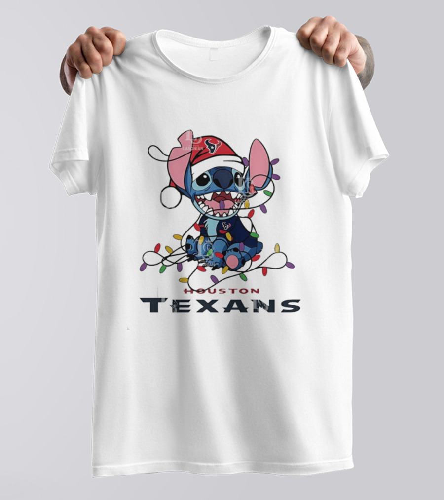 Houston Texans Stitch Christmas Lights Ornament Anime Fan Art T-Shirt
