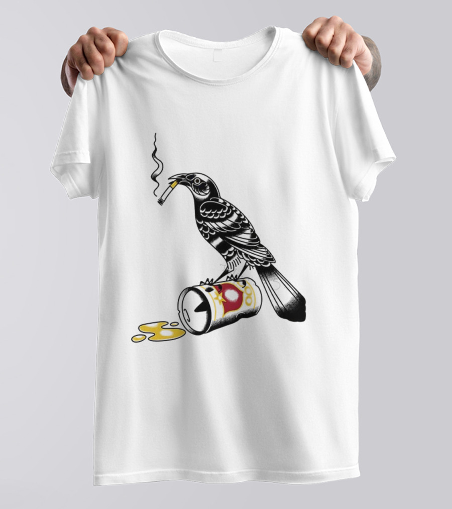 Trashy Grackle Smoking Bird With Spill Can T-Shirt