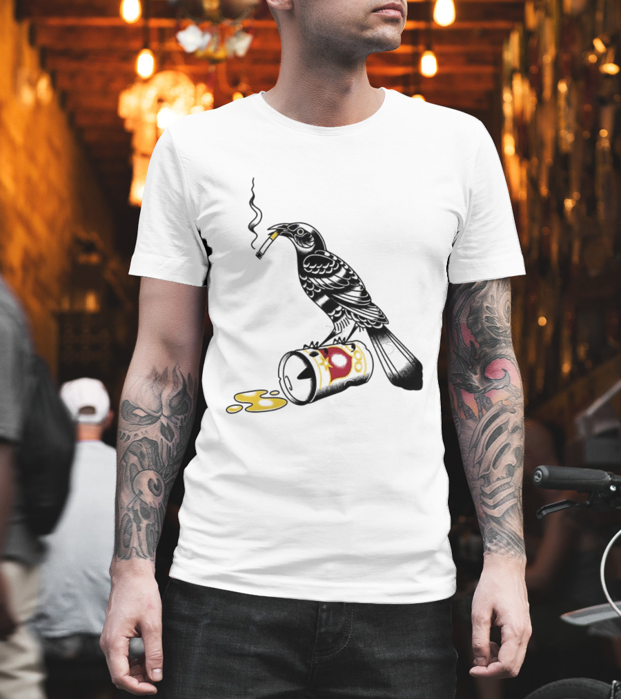 Trashy Grackle Smoking Bird With Spill Can T-Shirt