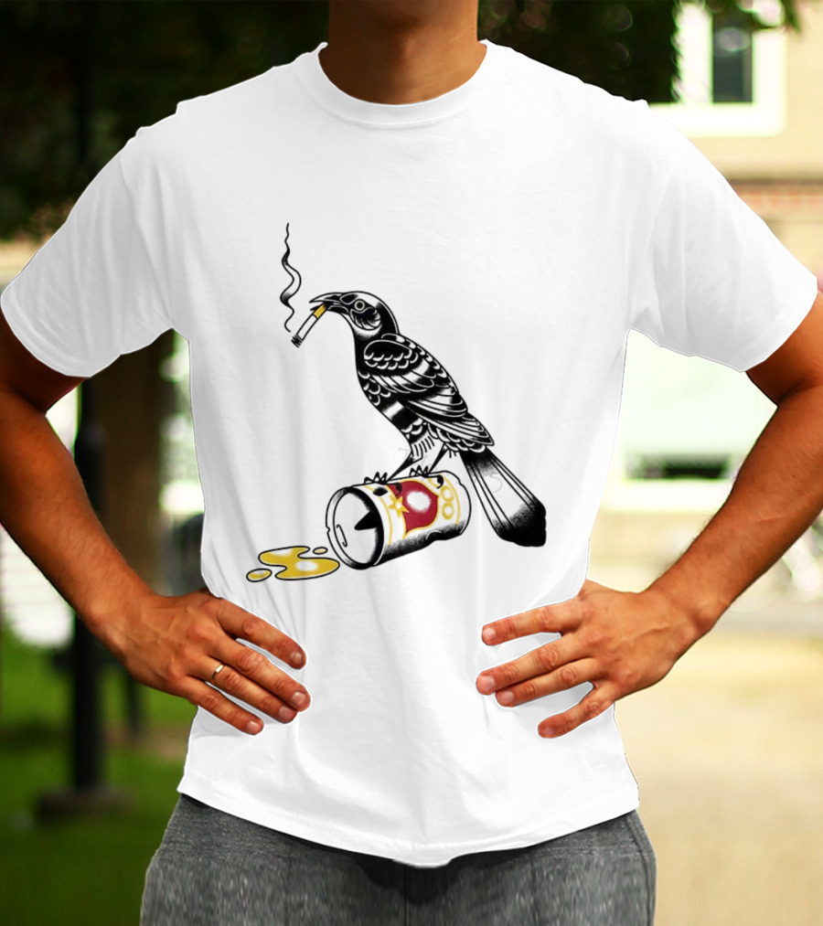 Trashy Grackle Smoking Bird With Spill Can T-Shirt