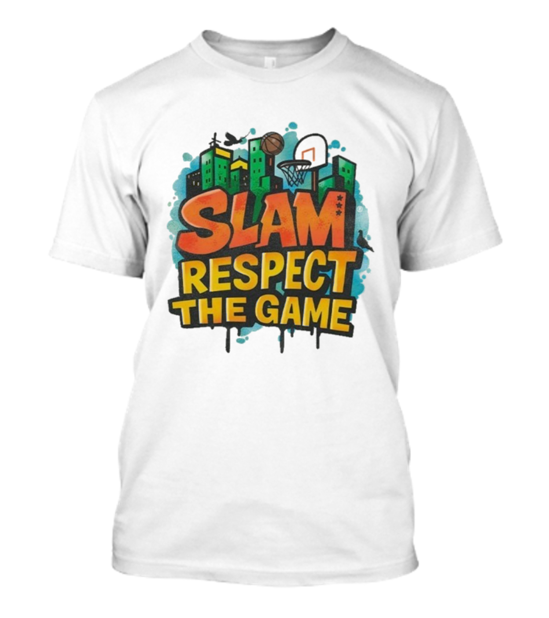 Slam Respect The Game Basketball Skyline Urban Style T-Shirt