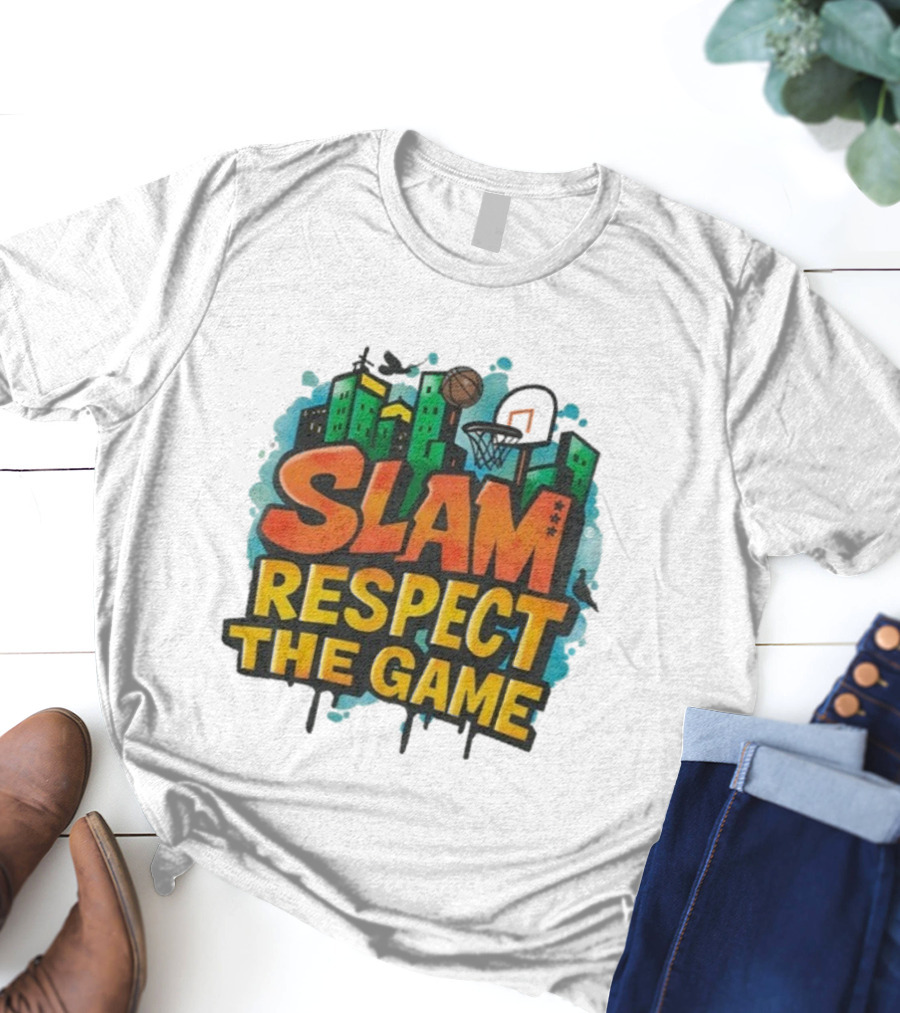 Slam Respect The Game Basketball Skyline Urban Style T-Shirt