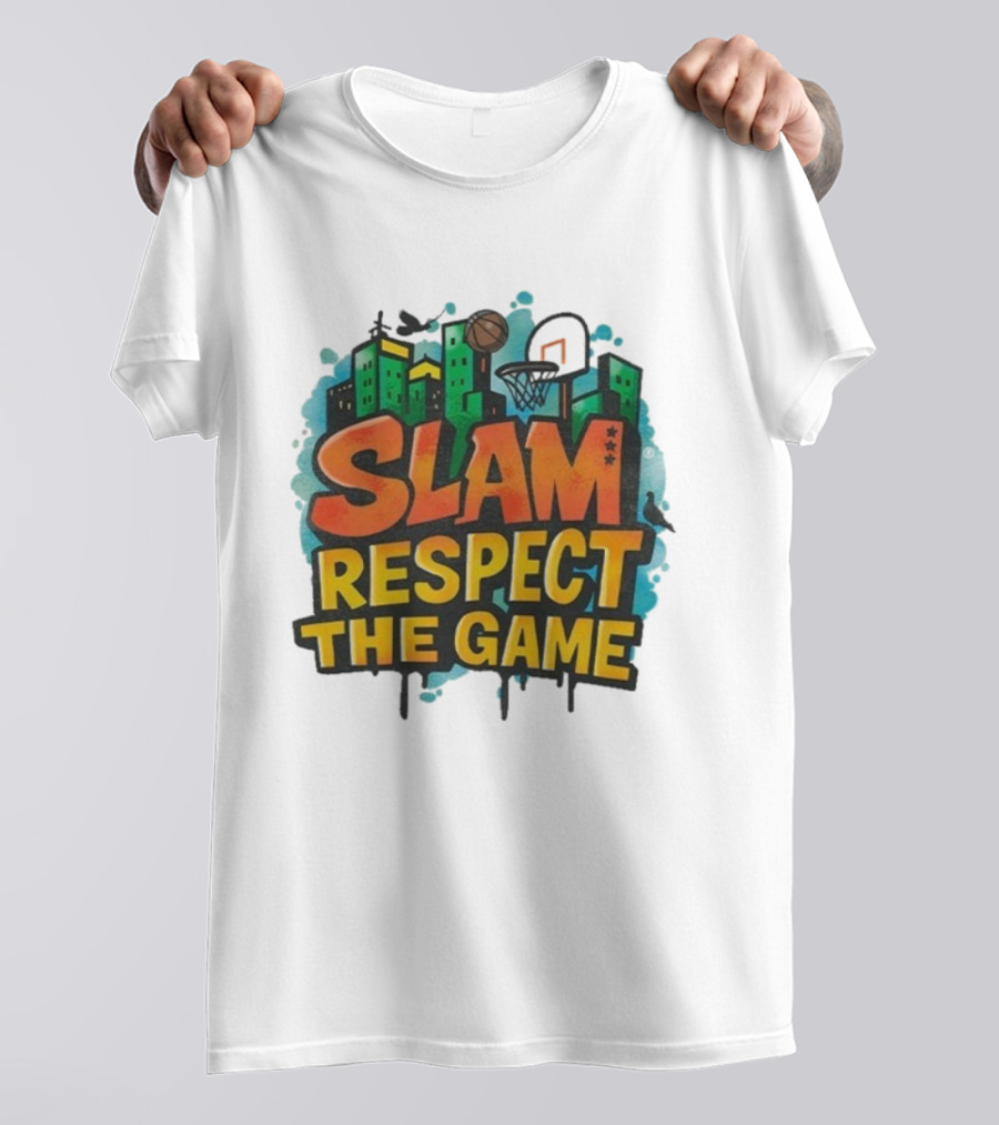 Slam Respect The Game Basketball Skyline Urban Style T-Shirt
