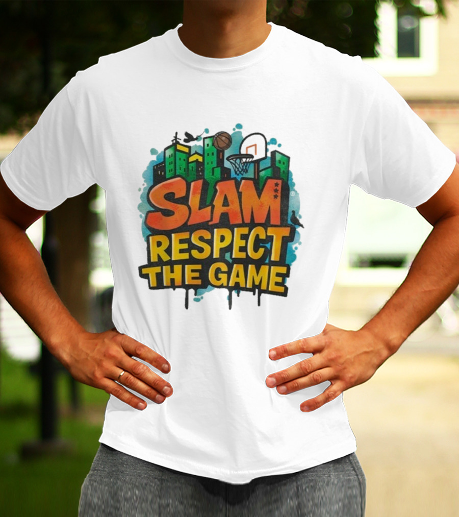 Slam Respect The Game Basketball Skyline Urban Style T-Shirt