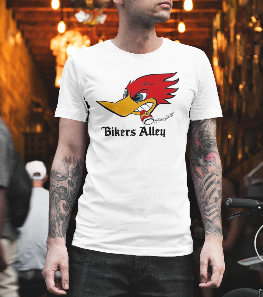 Woody Bikers Alley Cartoon Character Head With Bandana T-Shirt