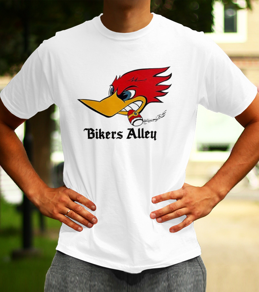 Woody Bikers Alley Cartoon Character Head With Bandana T-Shirt