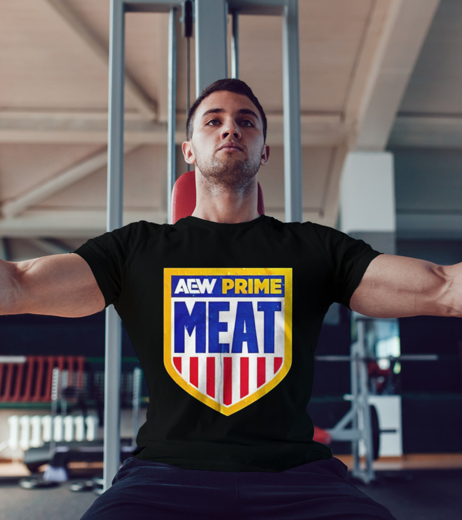AEW Prime Meat Shield Bold Lettering And Stripes T-Shirt