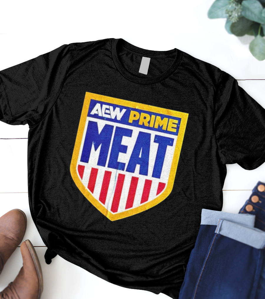 AEW Prime Meat Shield Bold Lettering And Stripes T-Shirt