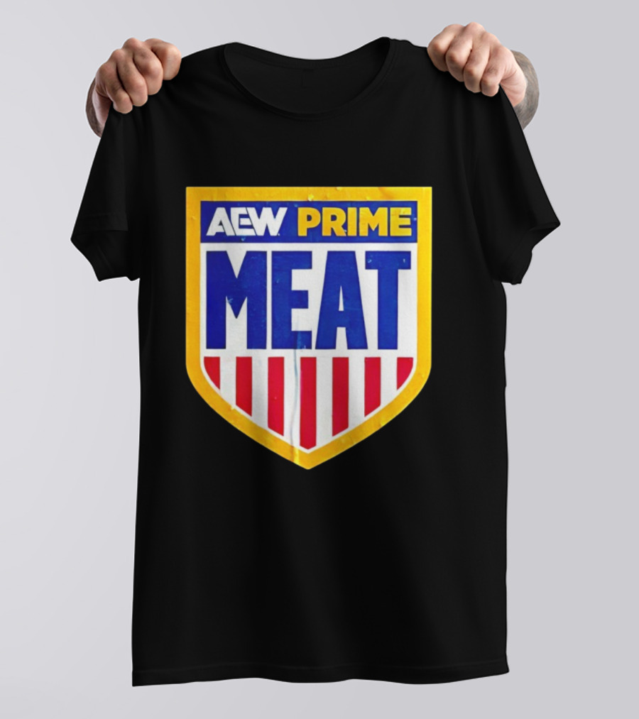 AEW Prime Meat Shield Bold Lettering And Stripes T-Shirt