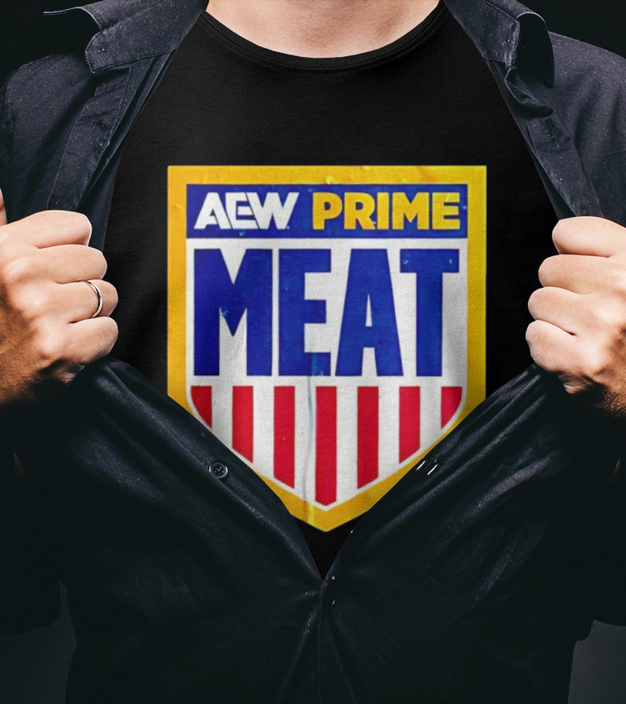 AEW Prime Meat Shield Bold Lettering And Stripes T-Shirt